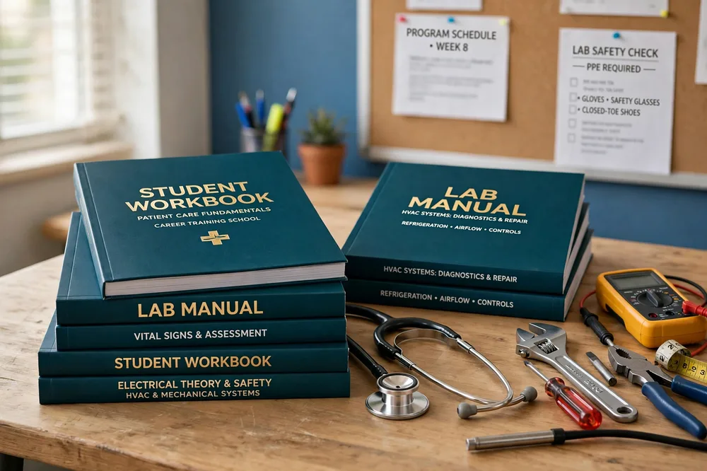 Student workbooks and lab manuals for Harbor Skills Institute